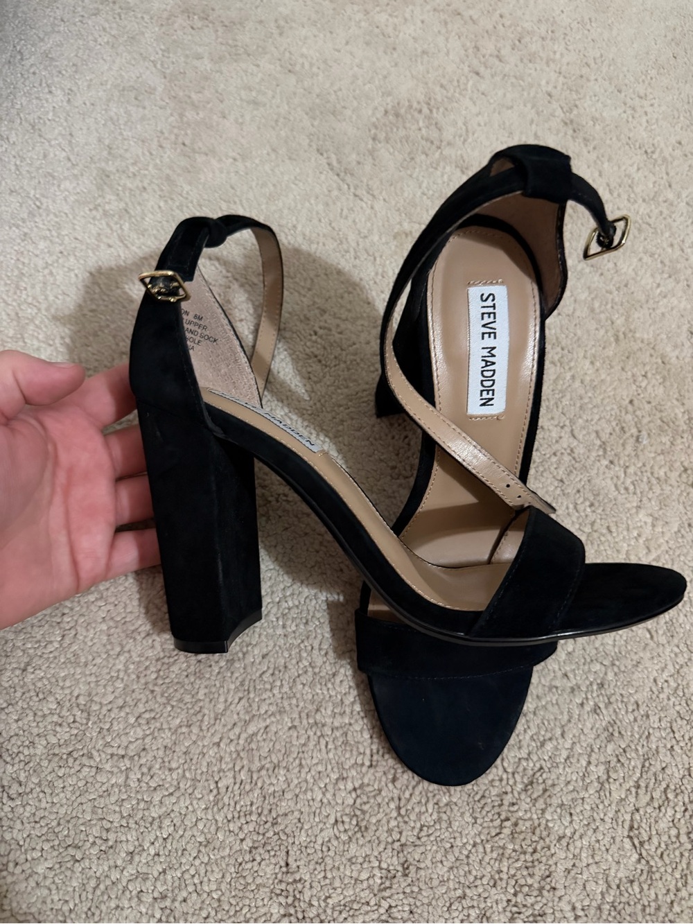 Steve Madden Black Suede Block Heel Sandals with Ankle Strap